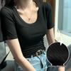 Xueqiman Damen figurbetontes geripptes Rundhals-Kurzarm-T-Shirt