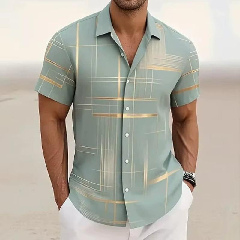 New Summer Men Clothes 3D Digital Print Stripe Casual Shirt Tops Men Short Sleeve Hawaii Beach Shirt