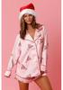 2023 Santa Claus Satin Print Two-Piece Homewear Pajama Set
