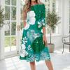Damen Freizeitkleid Mittellang Rundhalsausschnitt Kurze Ärmel Hawaiianischer Print Lockere Passform Sommerkleid für den täglichen Gebrauch