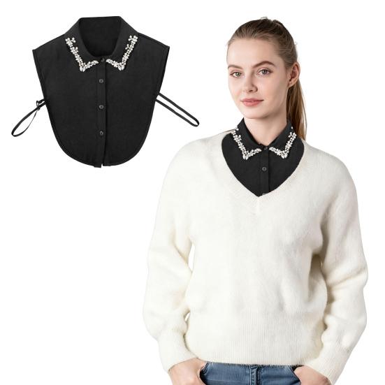 Sparkling Rhinestone Removable Collar Red Christmas Check Faux Collar Women Detachable Fake Collar Sweater Accent