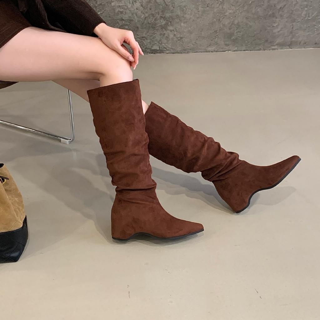 2025 autumn and winter new pointed fashion tall tube inner thick heel thin western knight boots