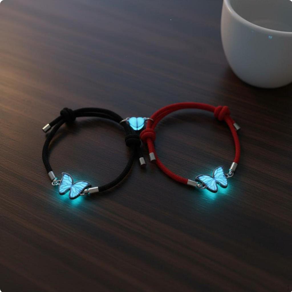 2 Pieces Luminous Heart Connection Bracelets Friend Gift Glow in the Dark Butterfly Bracelet
