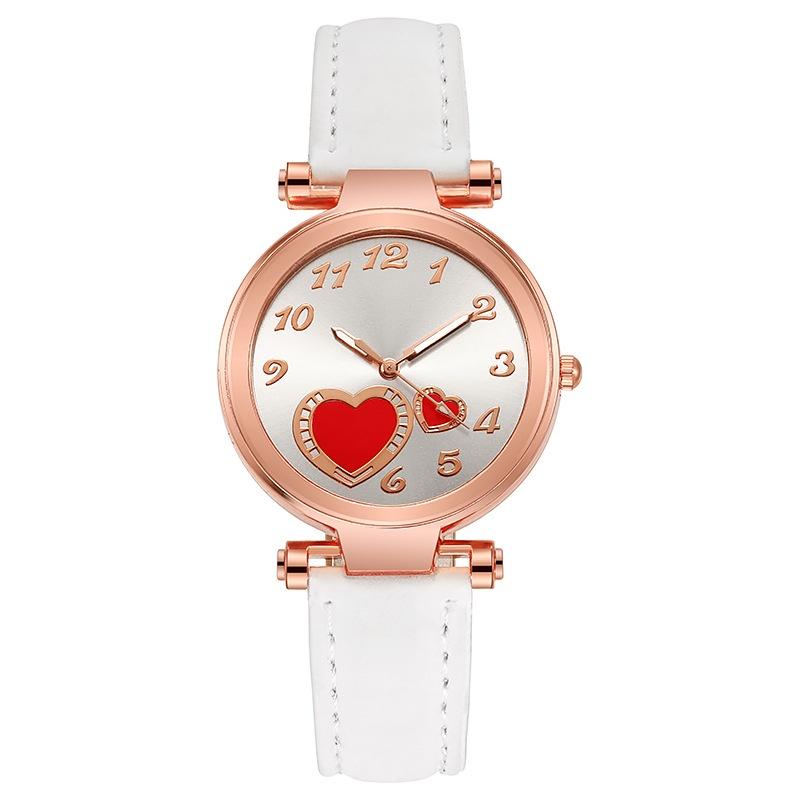 

Ladies Analog Quartz Heart Shape Pattern Wrist Watch Women Classic Round Dial White