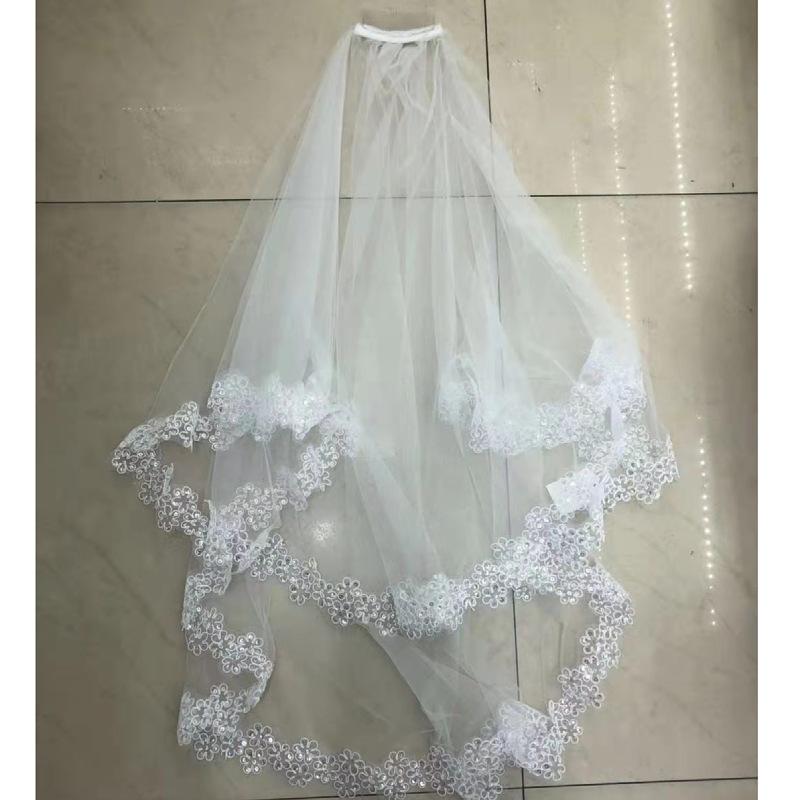 Wedding Veil, Double Layered, with Hair Comb, Exquisite Sequined Lace Lace Veil, Bridal Photo Styling Veil In the Studio