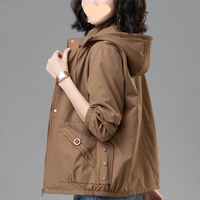 Spring Autumn Casual Women's Short Jacket Middle Aged Mothers Hooded Baseball