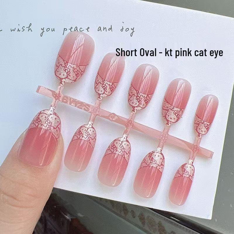 Pink Heart Bow French Cat Nails: Cute, Skin-Brightening Press-Ons for Students