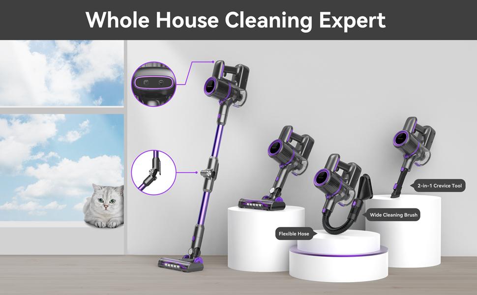 POWEART N700 Cordless Handheld Vacuum Cleaner Purple 30KPa Suction 2600mAh Battery