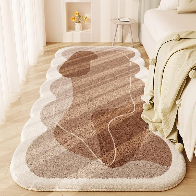 Alfombras Estilo Wabi-sabi para Sala de Estar Crema Alfombra Decoración Dormitorio Alfombra Arte Líneas Abstractas Alfombra de Felpa Suave Irregular para el Suelo del Hogar
