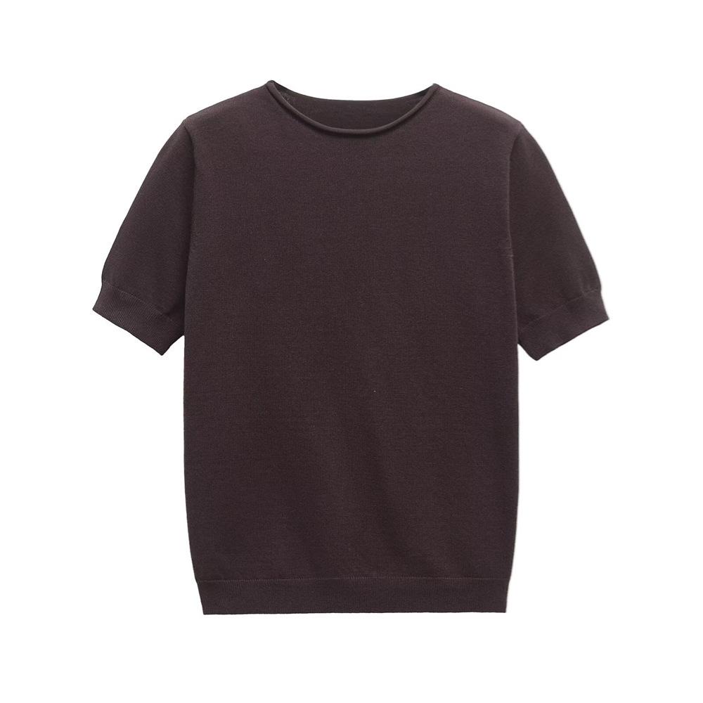 

Женский облегающий свитер с коротким рукавом и круглым вырезом, весна 2025 M каштановый