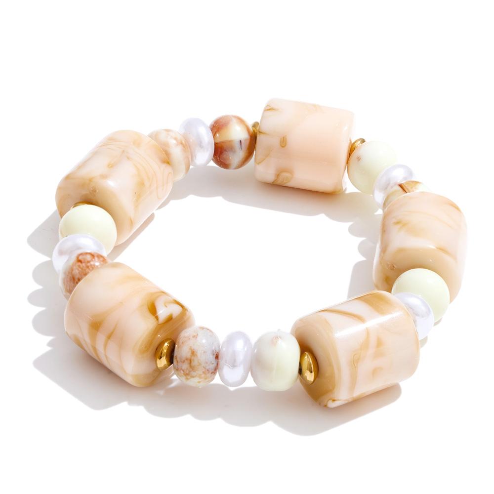 

Yhpup Fashion Resin Acrylic Pearl Beads Chain Bracelet Bangle Water Resistant Stainless Steel Trendy Wrist Jewelry