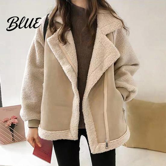 Long Sleeve Coat Turn-down Collar Thick Heat Women Jacket Fall Winter Retention Loose Sleeves Zippered