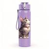 1PC Fluffy Grey Kitten 750ml Color Plastic Sports Water Bottle Leakproof Flip Straw Lid Suitable for Sports Office Home Use