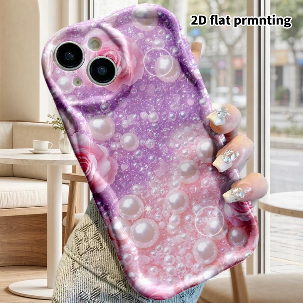 Phone Case: 2D Flat Design Suitable for iPhone 18 17 16 15 14 13Pro Protective Case, Couple Style, Pearl Pink Rose, Christmas and Halloween Gifts
