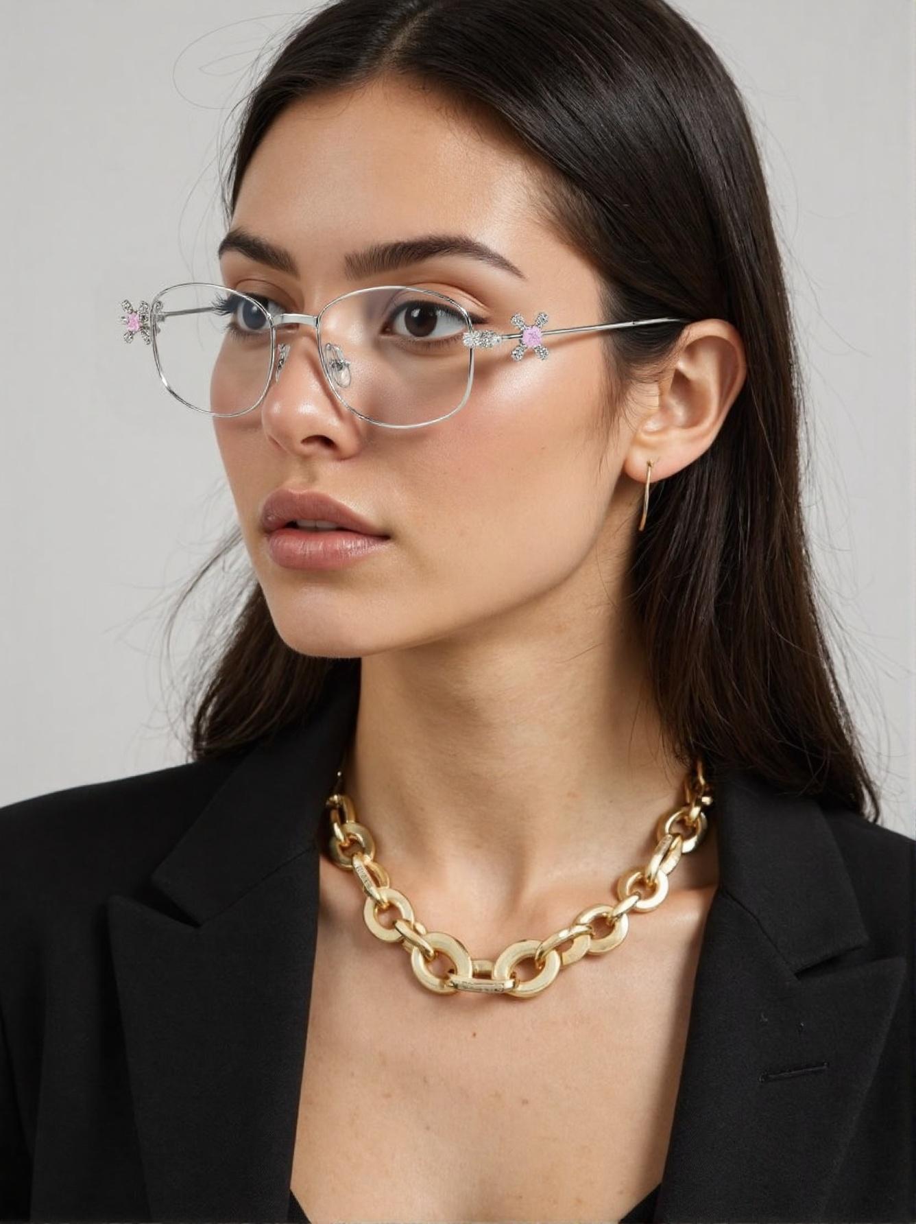 Glasses Shoes Women's Latest Stylish Diamond Embellished For ' S Personalized Stt Snap Glasses Frame Pure Desire Rhombus Multi-Angle Alloy Embellished