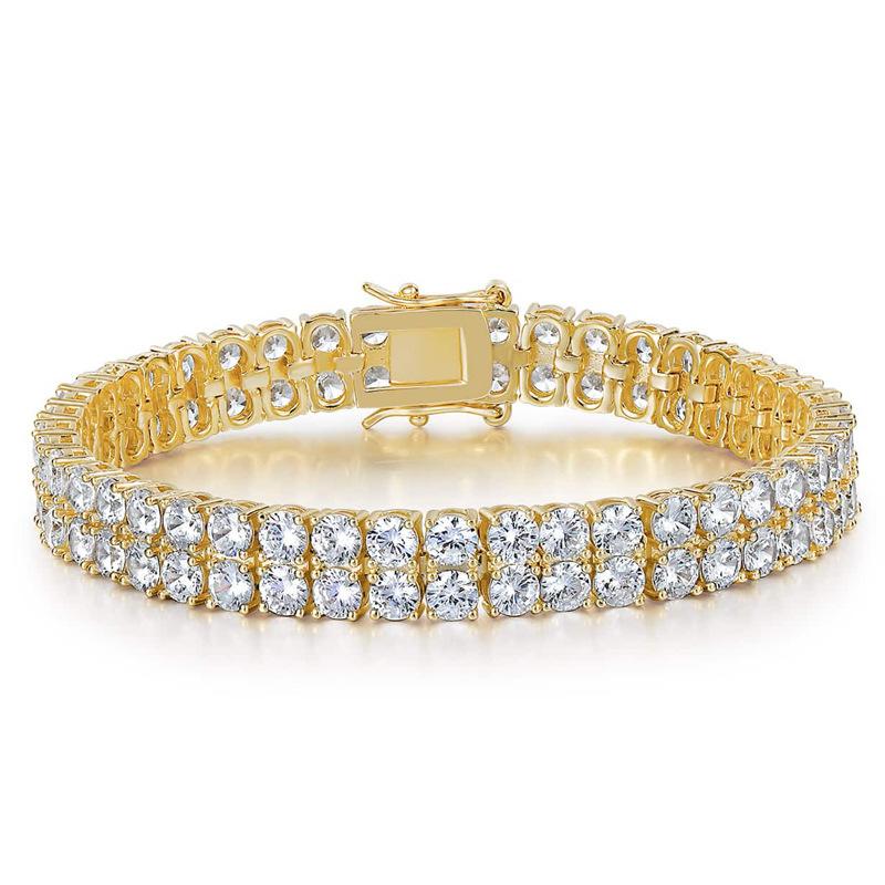 Full diamond super flash zircon bracelet, hip hop style double row three row fashion high sense tennis chain 6.5inch (16.5cm)