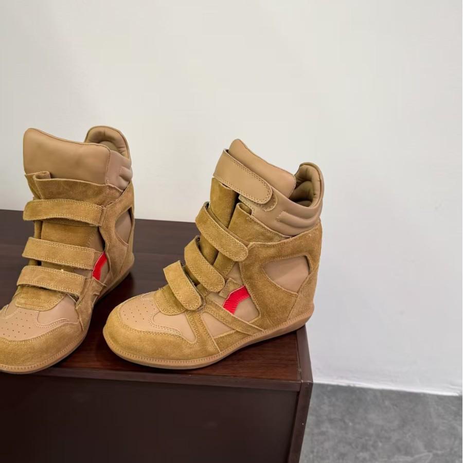 Autumn 2025 Velcro Women's Color Block High-Top Wedge Sneakers with Hidden Heel