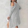 Women's  Piece Outfit Ribbed Knit Long Sleeve Open Front Cardigan And Bodycon  Dress Set