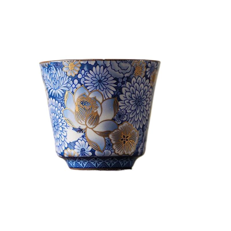 1PCS Chinese Blue and White Ceramic Teacup Anti Scaling Handmade Flowers Porcelain Tea Bowl Travel Meditation Cup Tea Set
