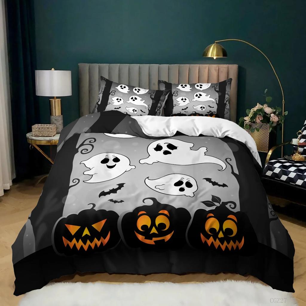 Halloween Bedding Set Gothic Spooky Duvet Cover Pumpkin Lantern Comforter Cover for Kids Boys Bat Spider Web Comforter Cover