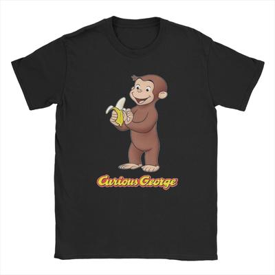 Cartoon  Banana Cute Brown Monkey T Shirt Cotton Fun T-Shirts Crewneck Curious George Tees Short Sleeve Clothes Plus Size