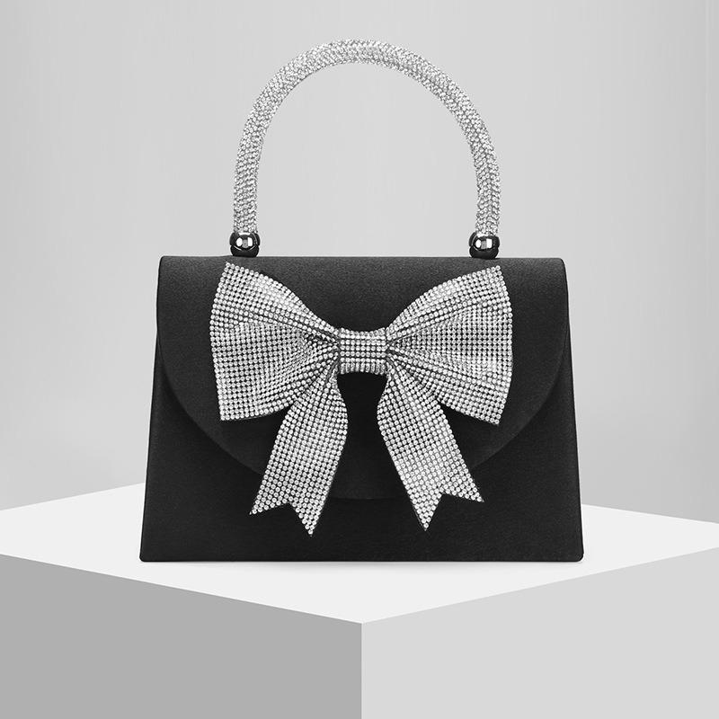 

New Premium Banquet Bag Dinner Bag Evening Bag Clutch Bow Chain Bag with Diamond Bow Chain Bag чёрный