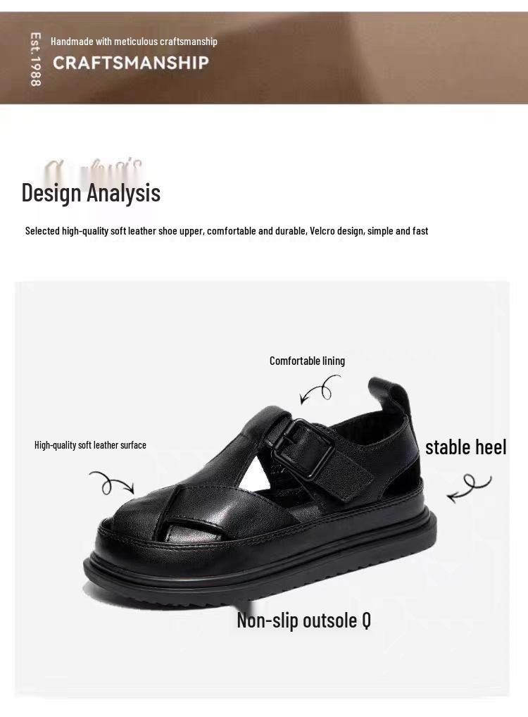 Women's Genuine Leather Thick-Soled Height-Increasing Casual Summer Half-Slippers, Lightweight & Trendy 2026 Outdoor Fashionable Versatile Design.