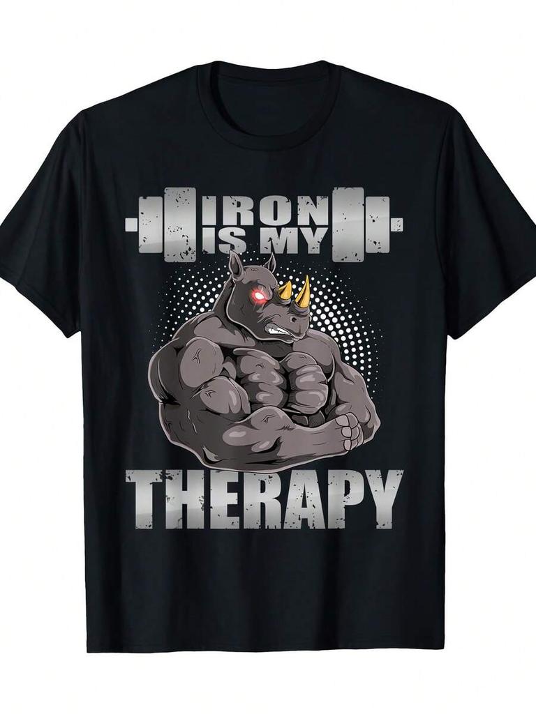 Rhino Power Lift Unisex T-Shirt - Comfortable Pure Cotton, Crew Neck, Geometric Print, Casual and Stylish, Short Sleeves - Suitable for All Seasons