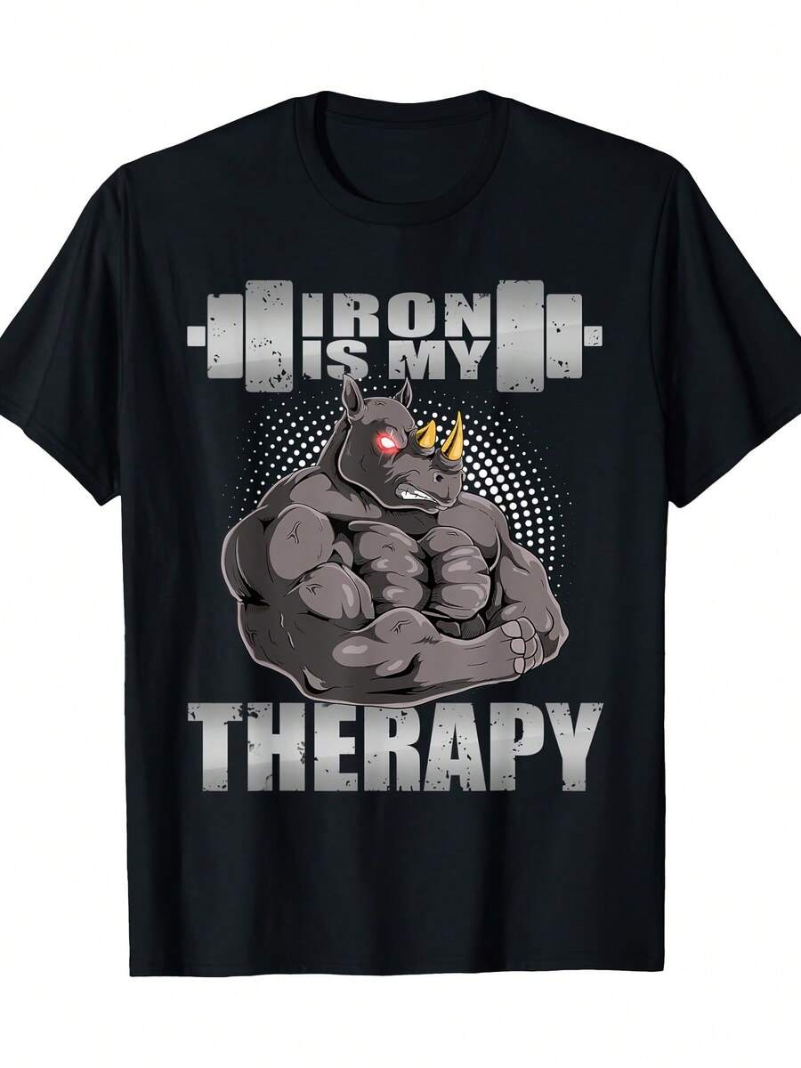 Rhino Power Lift Unisex T-Shirt - Comfortable pure cotton, crew neck, geometric print, casual and stylish, short sleeves - suitable for all seasons XXXL