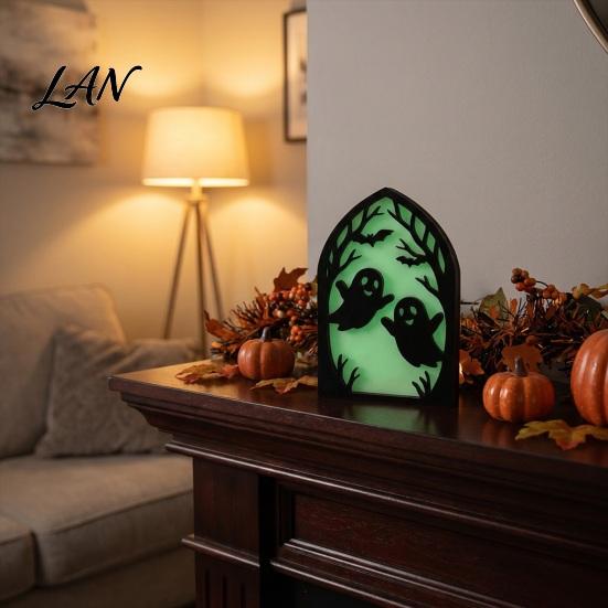 Durable Halloween Table Decor Wooden Screen Ornaments, Glow in The Dark Gothic Arch Mysterious Room Accents Decor, No Assembly Atmosphere Supplies for