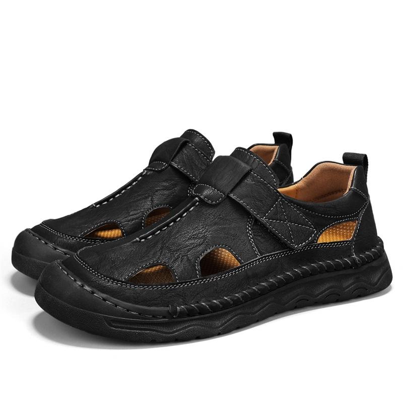 

Outdoor Non-slip Men Sandalias New Brand Man Sandals Designer Leather Casual Footwear Summer Comfortable Beach Flats 48 чёрный