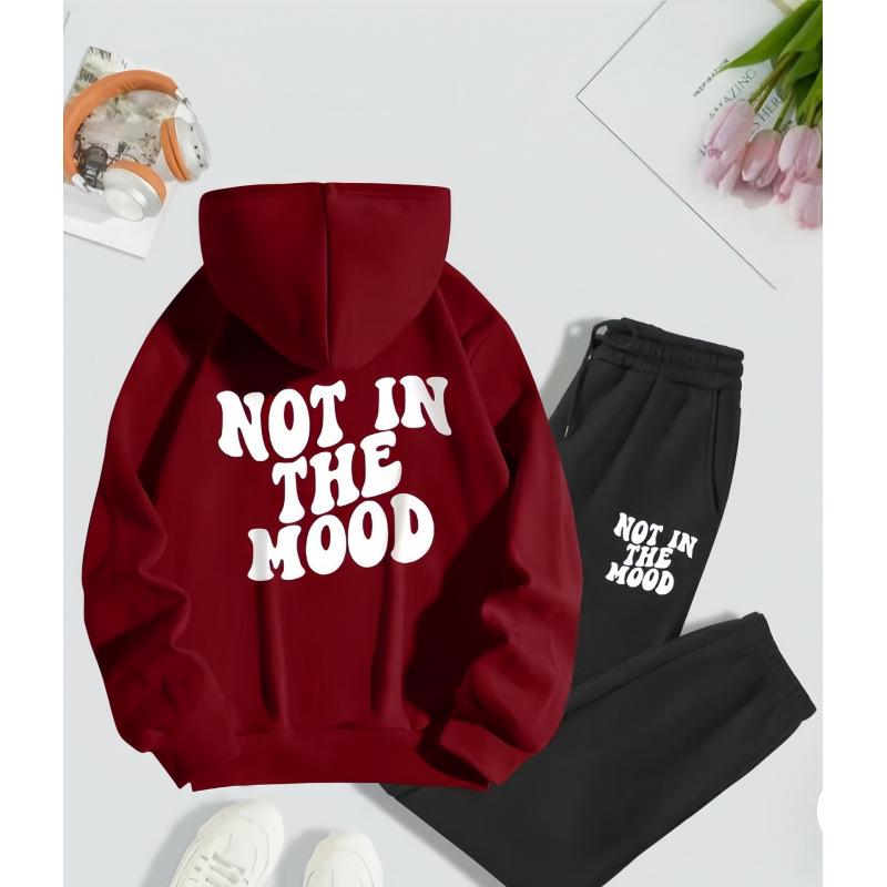 Unisex American Style Velvet Hoodie Set with Letter Print