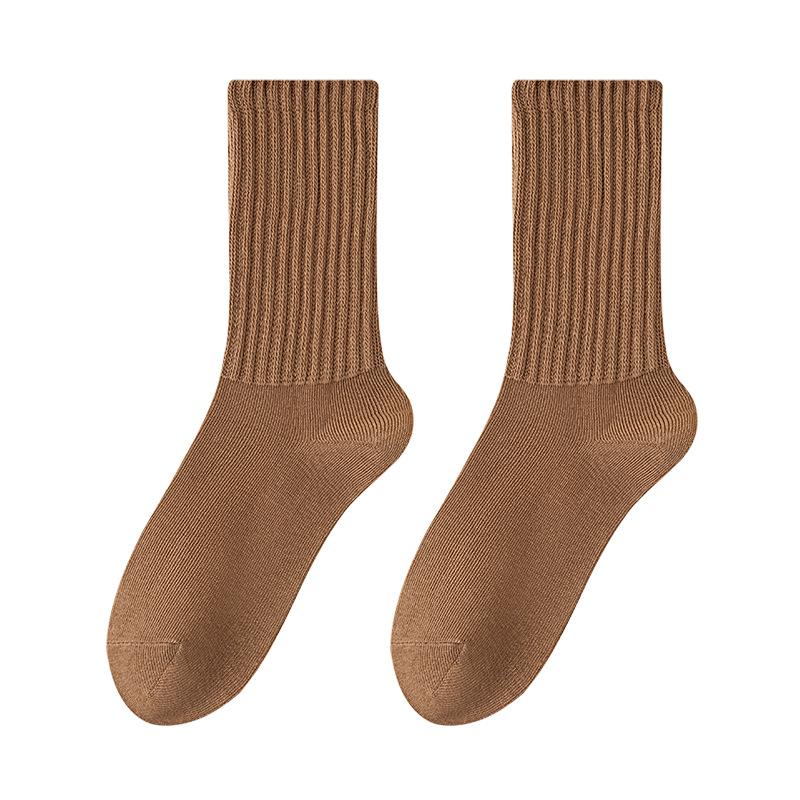 Socks Men'S Season Odor-Proof Sweat-Absorbing Pure Cotton Mid-Tube Socks Retro Solid Color Versatile Stack Socks Hosiery Industry