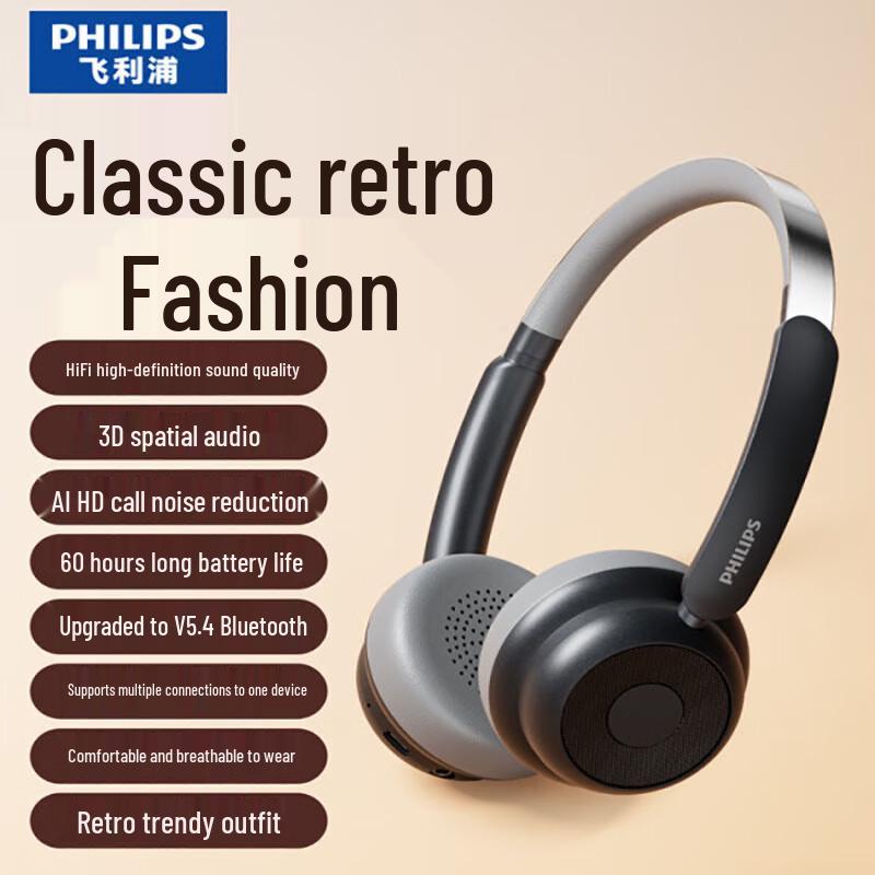 

Philips Retro Over-Ear Wireless Bluetooth Headphones