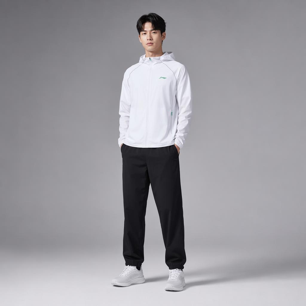 Li Ning Řada Běh Módní Pohodlné Prodyšné Jednoduché Štíhlý Střih Se Zipem S Kapucí Sportovní Větrovka Pánské Svrchní Oblečení Bílá AFDU973-4