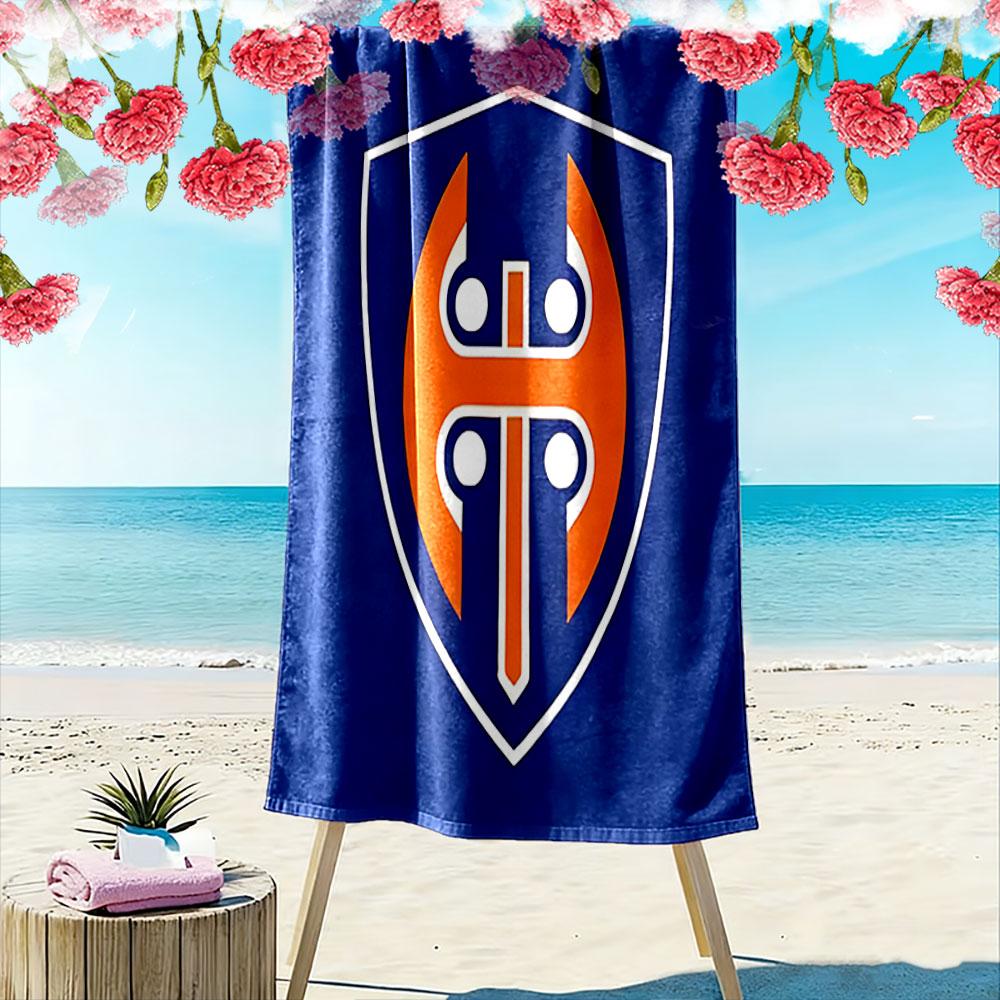 Blue and Orange Shield Emblem Design Patterned beach towel quick dry perfect for travel outdoor sports jogging the beach and swimming