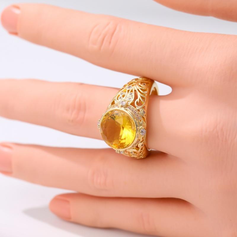 Vintage Inlaid Champagne CZ Women's Ring Ethnic Gold Color Hand Carving Daily Wear Party Jewelry Anniversary Gift