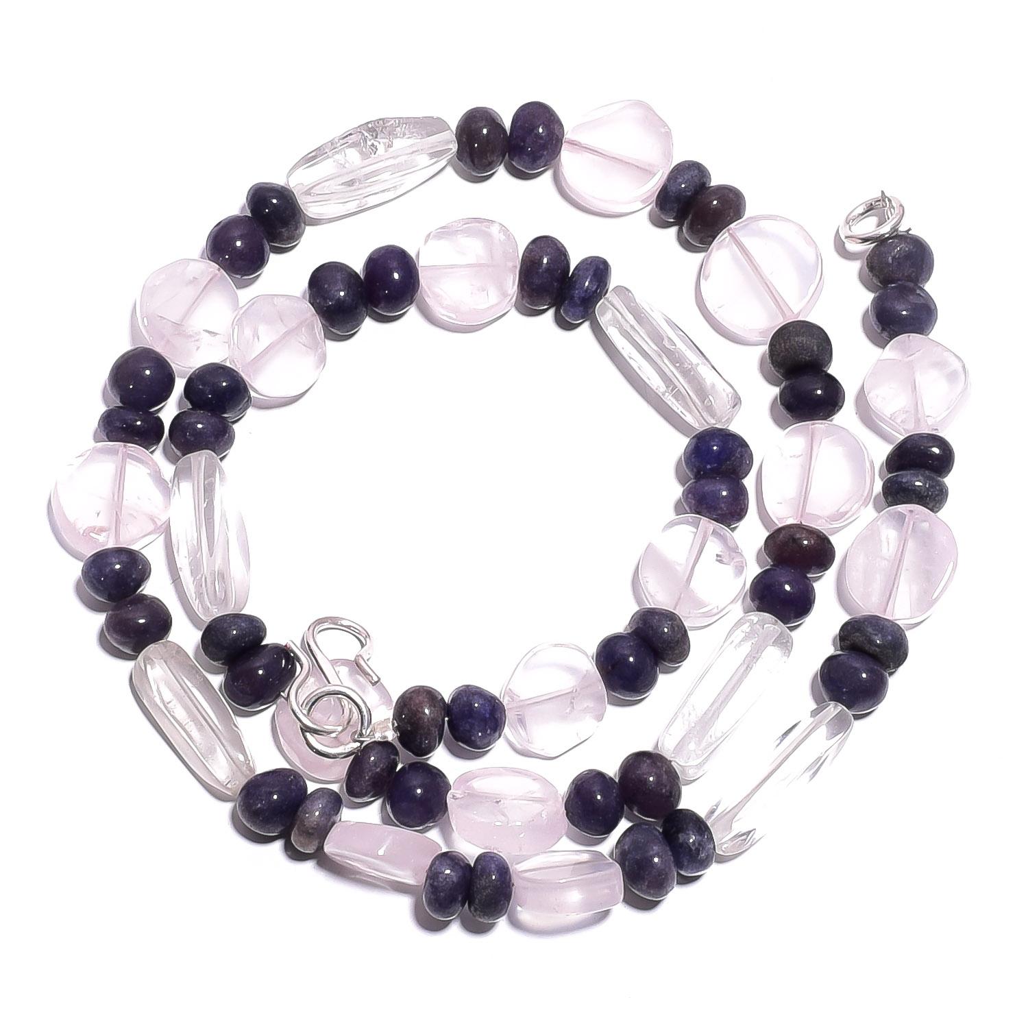 

Natural Rose Quartz Iolite Gemstone Mix Shape Smooth Beads Necklace 17 UB-4850 UB-4850