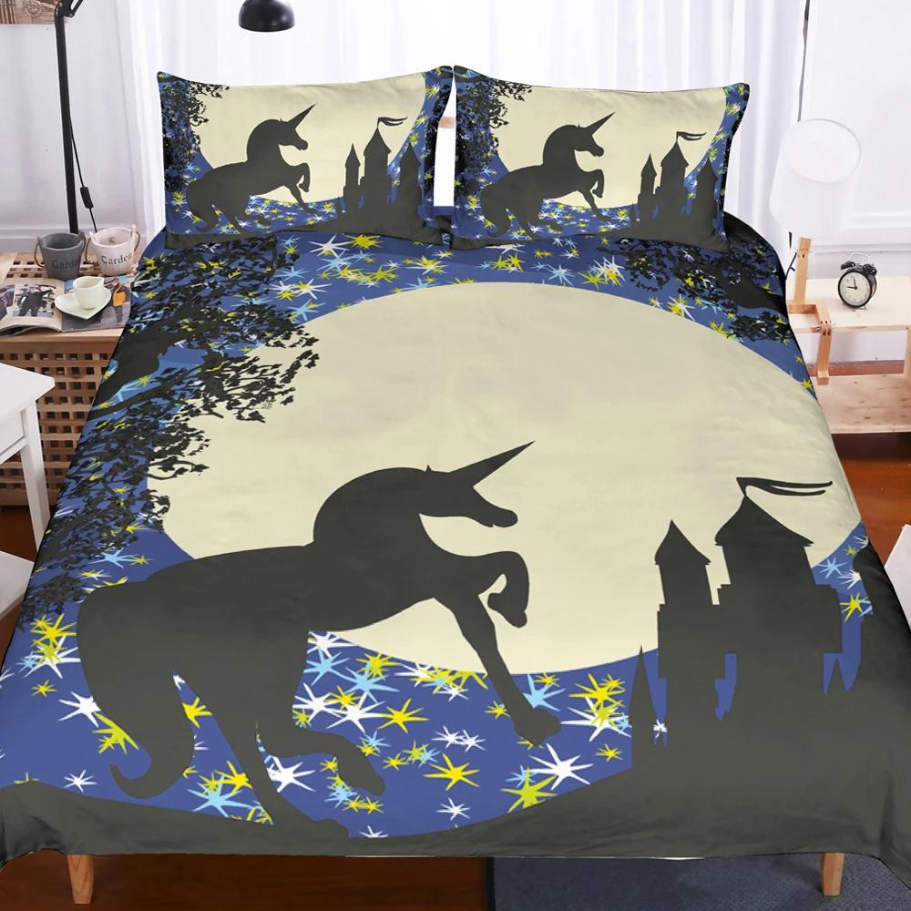 Classic SkinFriendly Single Double Twin Queen King Size Bedsheets 3D Printed Flying Cartoon Unicorn Covers With Pillow Strips Quilt
