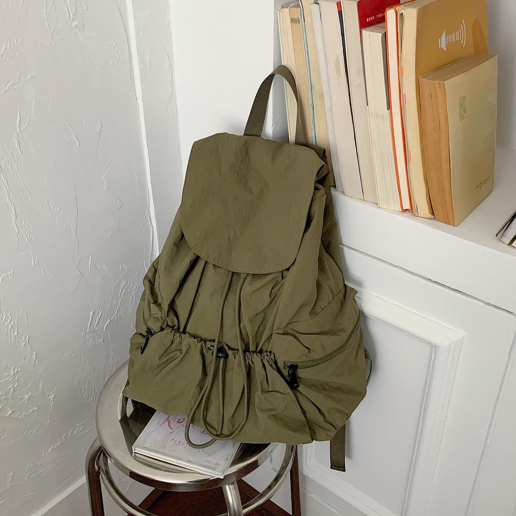 Schoolbag Minimalist Casual Wind Soft Mist Milk White Tone Folded Drawstring Schoolbag Cool Atmosphere Daily Commuter Versatile Backpack