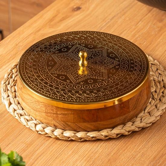 24.5 cm Spice Box for Kitchen with Spoon 7 Detachable containers, Acacia Wood 120 ML Storage Container Masala Dani for gift