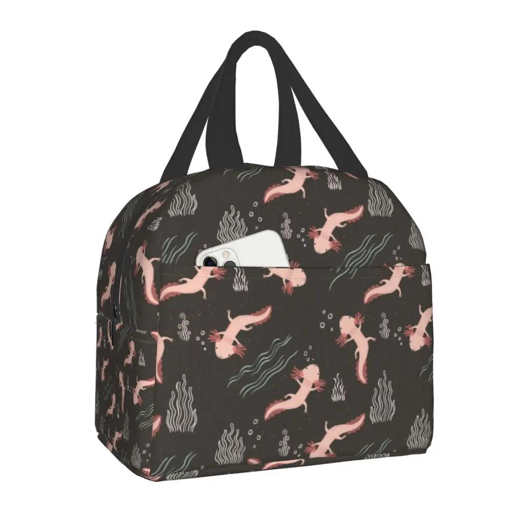 Cute Axolotls Lunch Bag For Women Kids School Children Food Cooler Warm Insulated Lunch Box Portable Camping Travel Picnic Bag