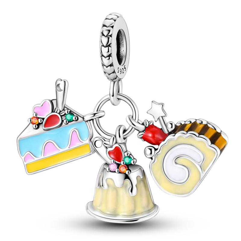 Fits Pan Braceletscopper Charms Color Strawberry Cherry Blueberries Fruit Sweet Original Diy Jewelry Birthday Fine Gifts