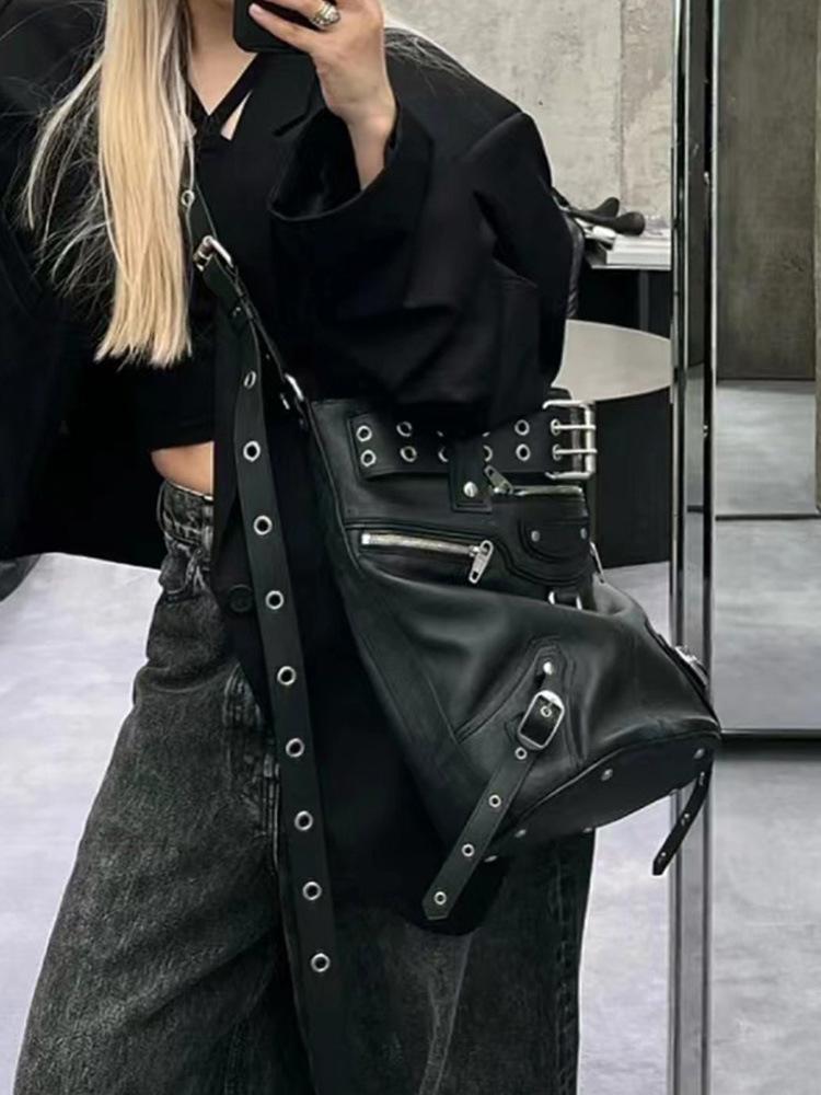 

JIAERDI High Street Vintage Handbag Women New Rivet Large Capacity Casual Crossbody Bags Ladies Moto Biker Black Messenger Bag чёрный