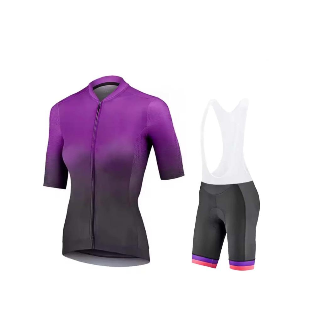 Women‘s Cycling Jersey & Bib Shorts Set, Stand Collar Full Zip Short Sleeve, Breathable Quick Dry 2 Piece