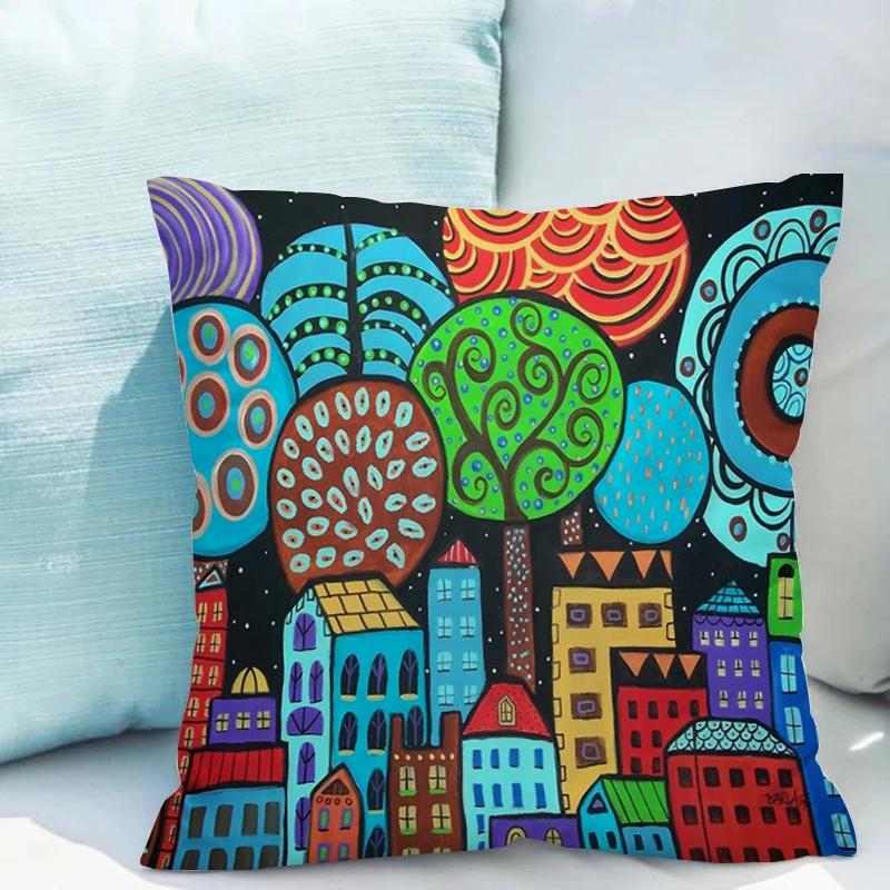 Retro Rural Color Cities Pillows Cushions 40x40 Car Double-sided Printing Room Decor Sofa Pillow Cover Cushion Short Plush Couch