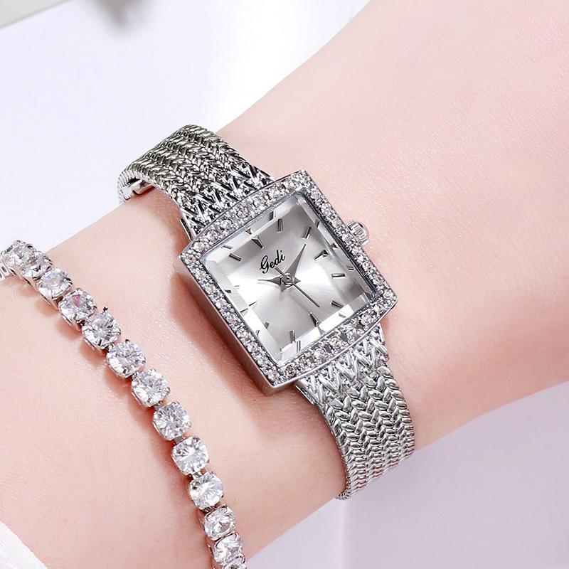Mesh Belt Retro Square Women'S Watch Luxury Diamond-Encrusted High-End Watch Women'S Quartz Watch