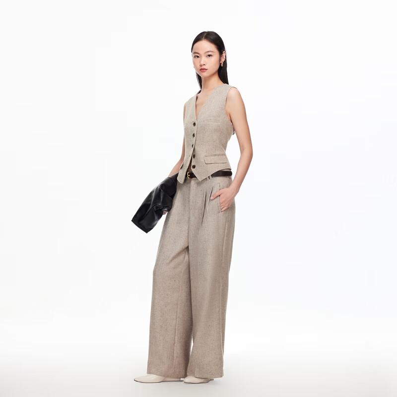 VEROMODA Women's Linen Blend High-Waist Straight Trousers with Contrast Belt