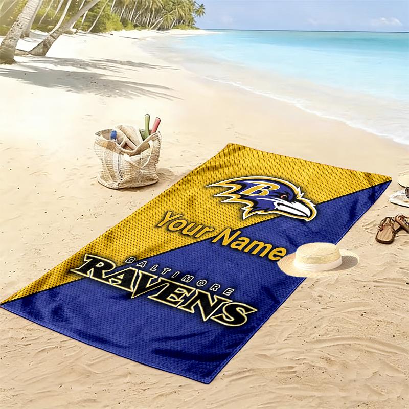 Custom NameBaltimore Ravens Logo. Beach Towel Soft Microfiber Summer Towel Quick Dry Absorbent Towel for Beach Swimming Pool Travel