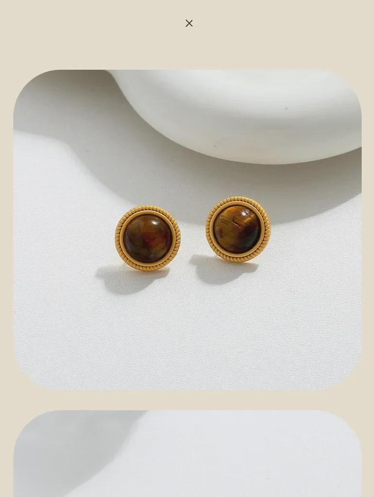 Cercei din Aur Mat de 18K, Ochi de Tigru Maro și Argint Sterling - Stil Palat, Modă High-End